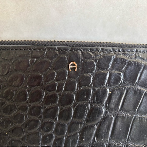 VTG Etienne Aigner Black Crocodile Leather Wallet Wristlet Classic Old Money EUC - Picture 5 of 8